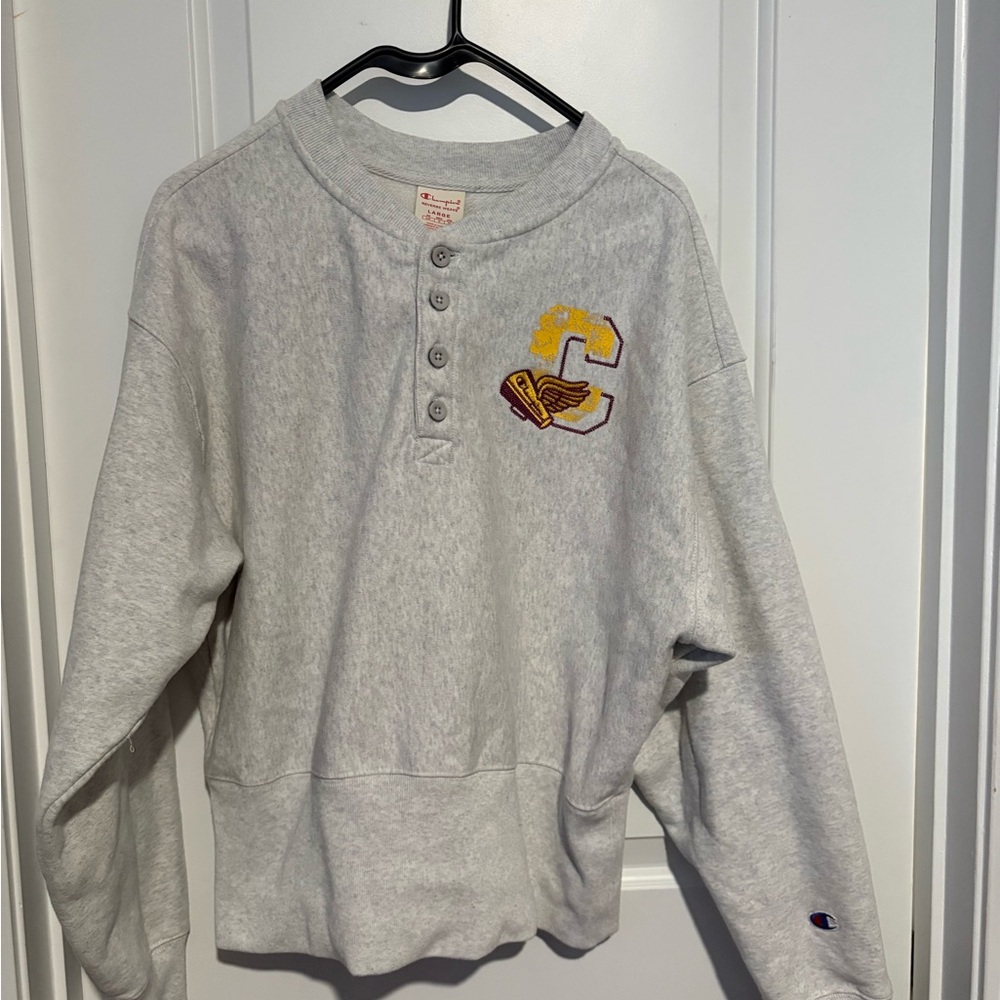 Champion Heather Grey Reverse Weave Henley Sweatshirt
